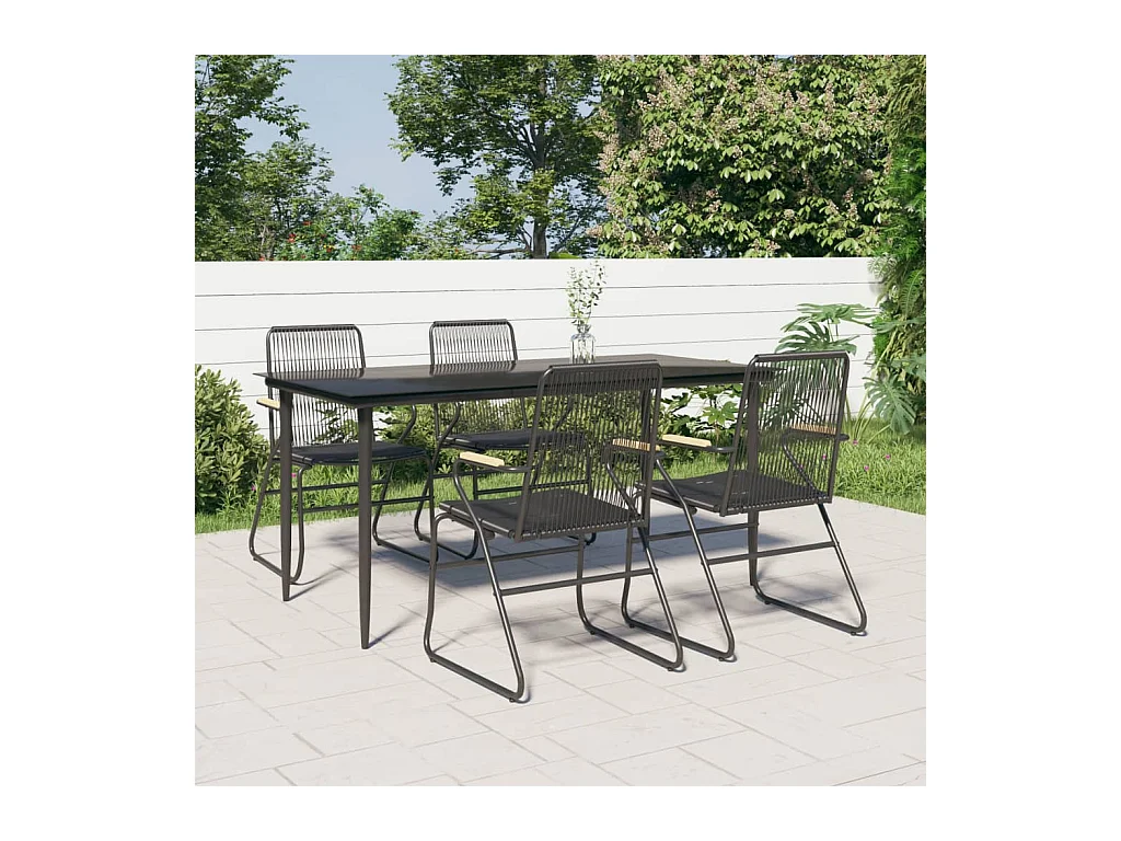 Ensemble à manger de jardin 5 pcs Noir Rotin PVC