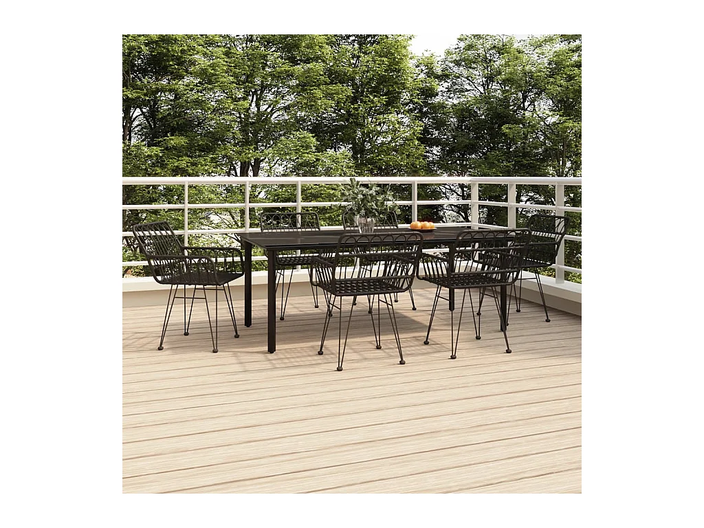 Ensemble à manger de jardin 7 pcs Noir Résine tressée