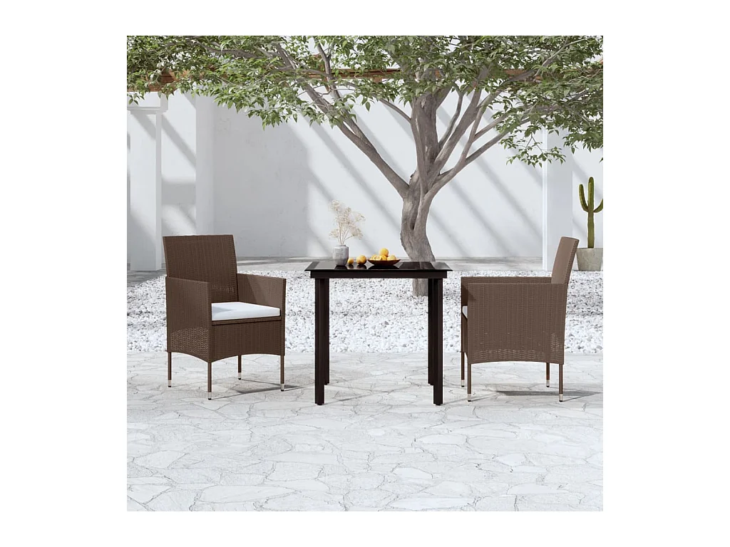 Ensemble à manger de jardin avec coussins 3 pcs Marron et noir