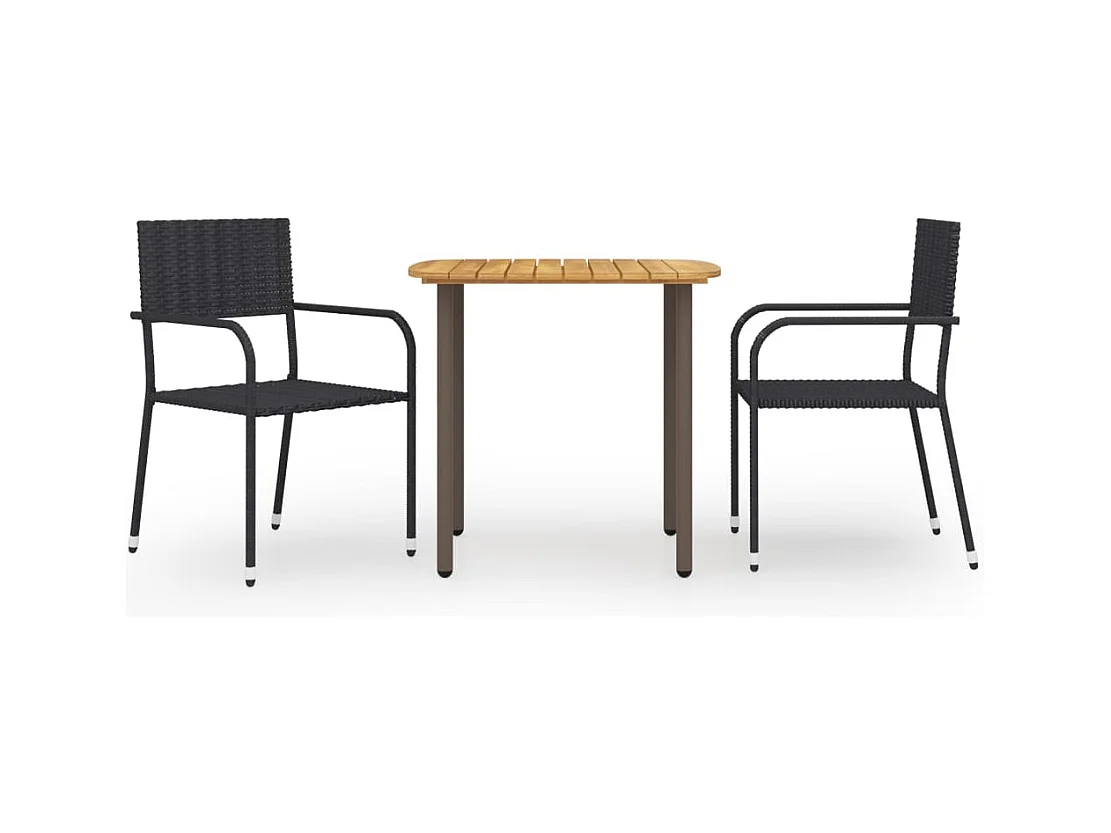 Ensemble à manger de jardin 3 pcs Résine tressée Noir