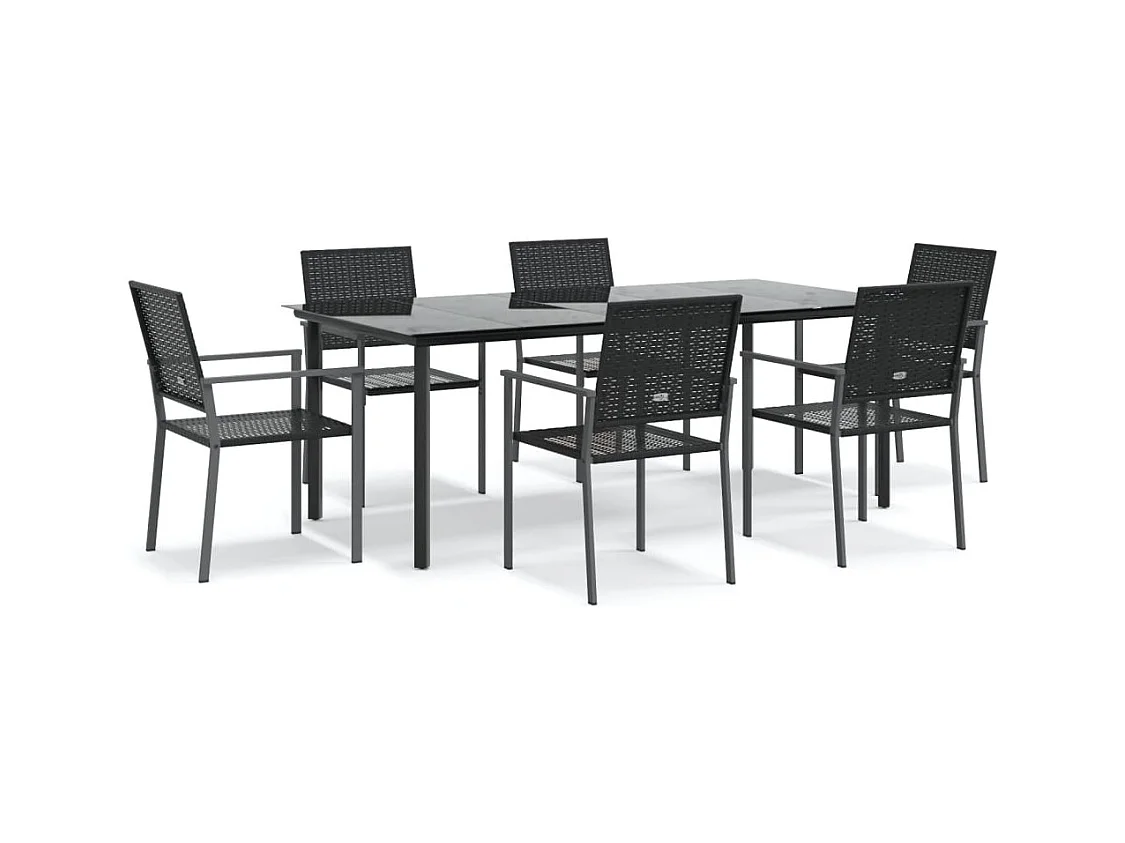 Ensemble à manger de jardin 7 pcs résine tressée acier