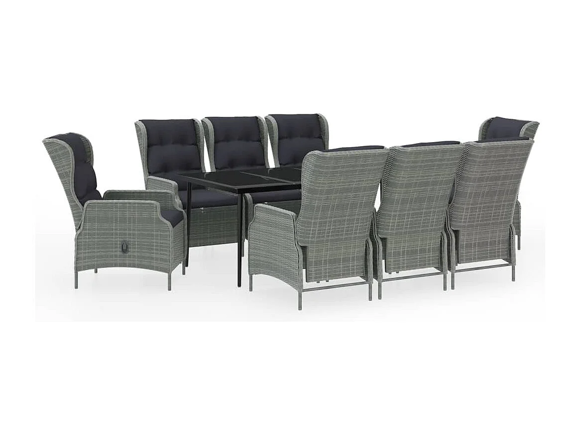 Ensemble à manger de jardin 9 pcs Gris clair