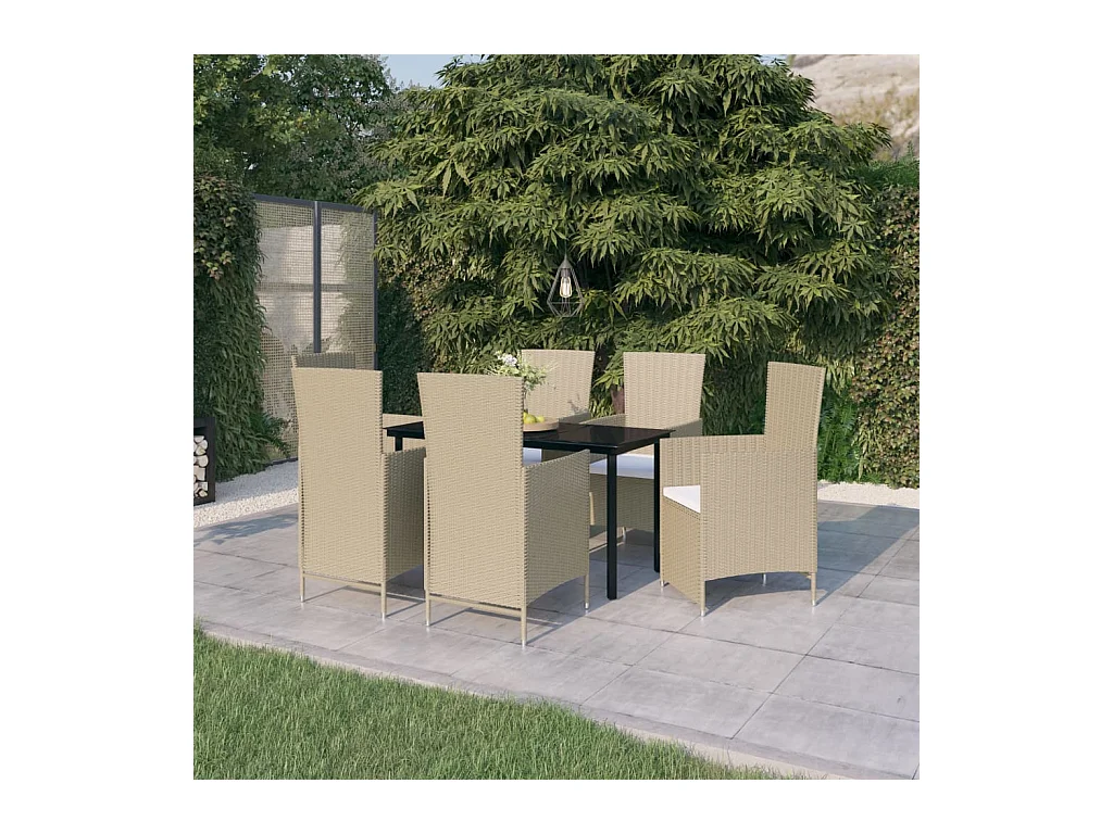 Ensemble à manger de jardin avec coussins 7 pcs Beige