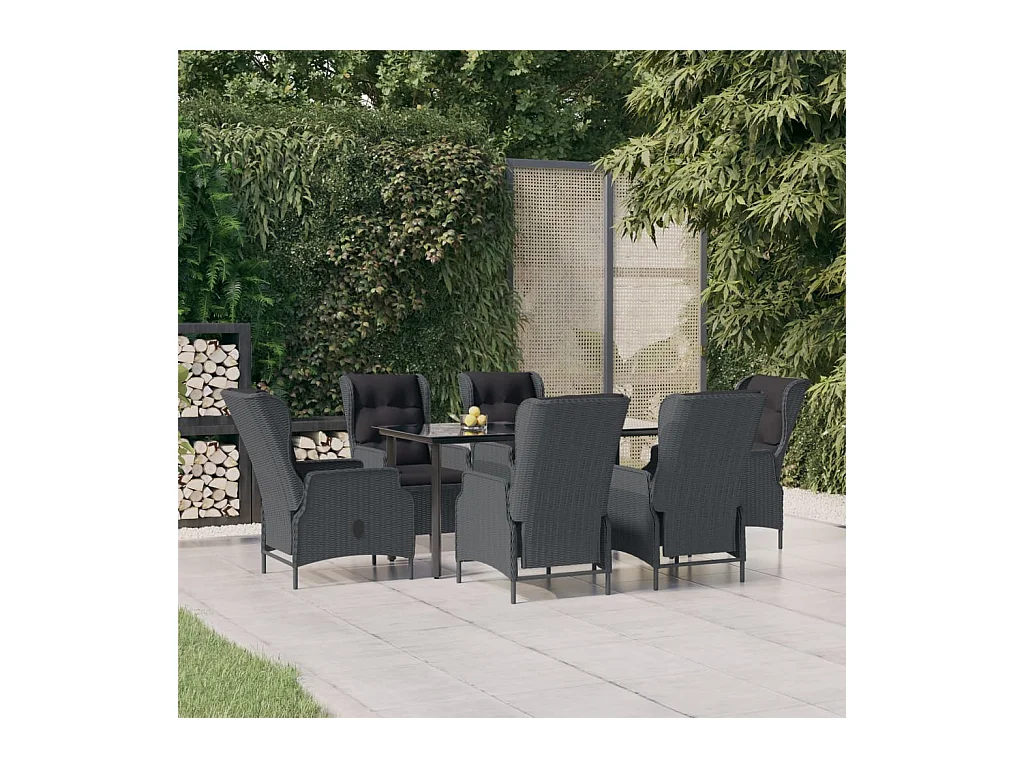 Ensemble à manger de jardin 7 pcs Gris foncé Résine tressée