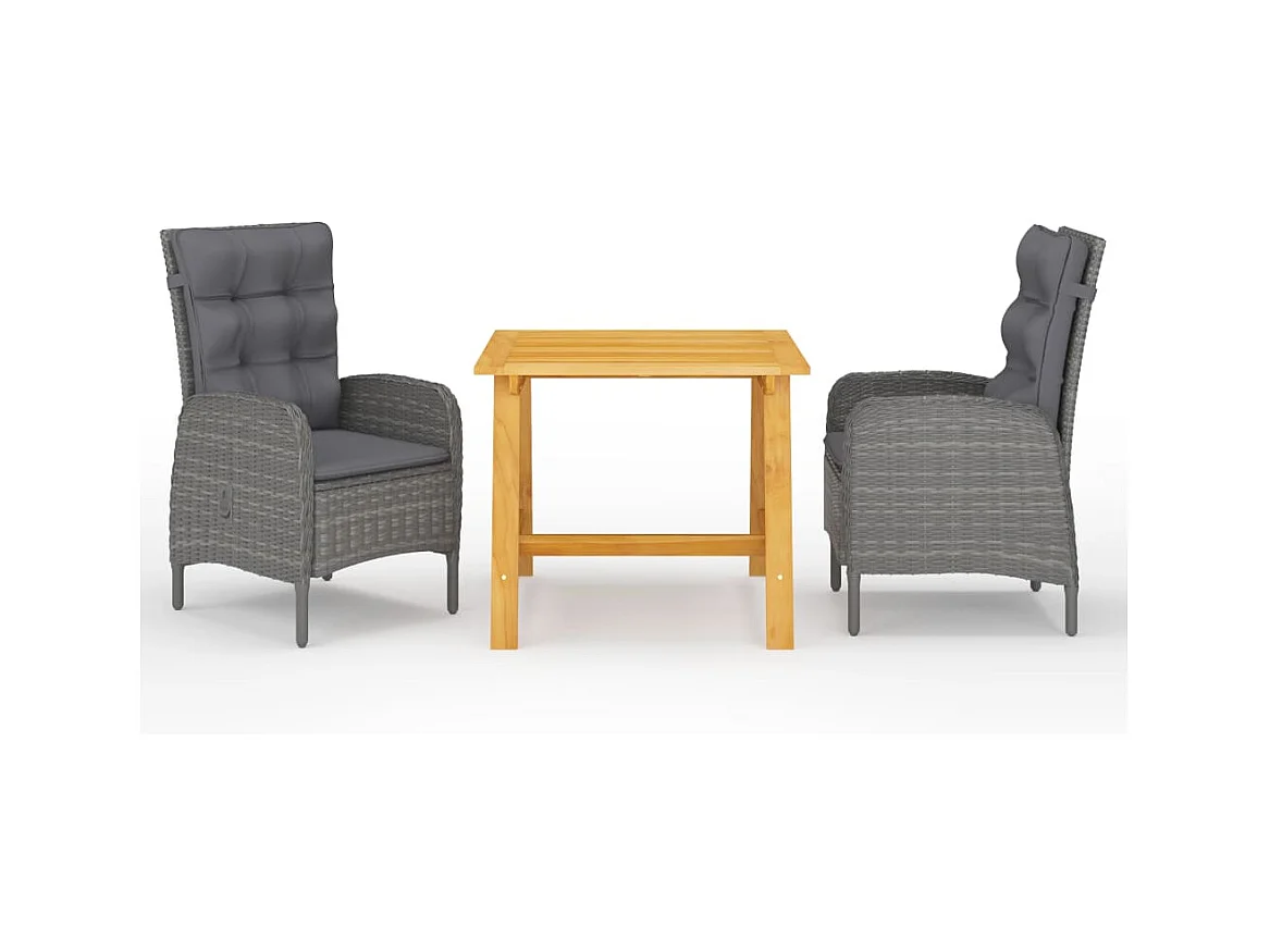 Ensemble à manger de jardin 3 pcs Gris