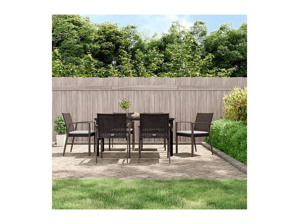 Ensemble à manger de jardin 7 pcs coussins résine tressée acier