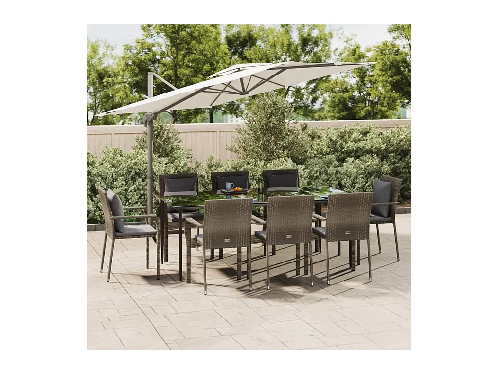 Ensemble à manger de jardin 9pcs et coussins noir et gris