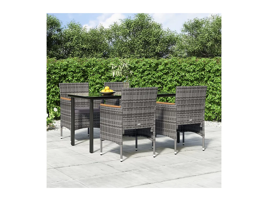 Ensemble à manger de jardin et coussins 5pcs Gris/noir