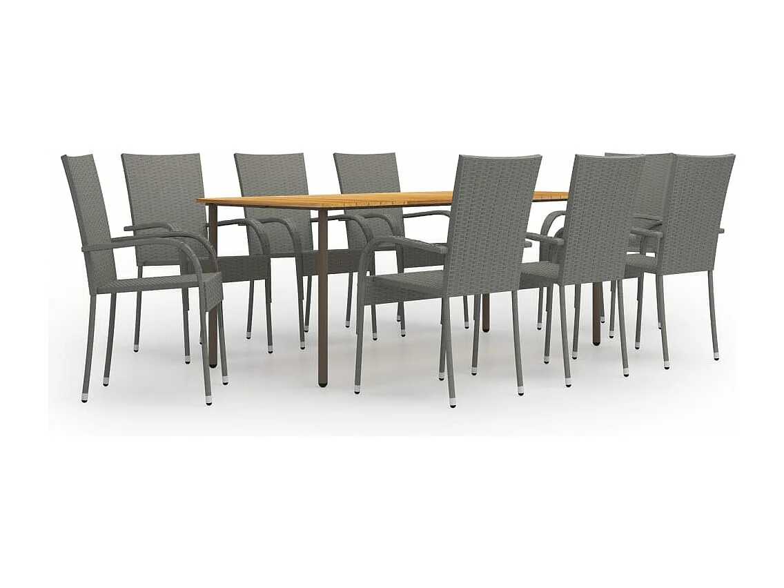 Ensemble à manger de jardin 9 pcs Résine tressée Gris