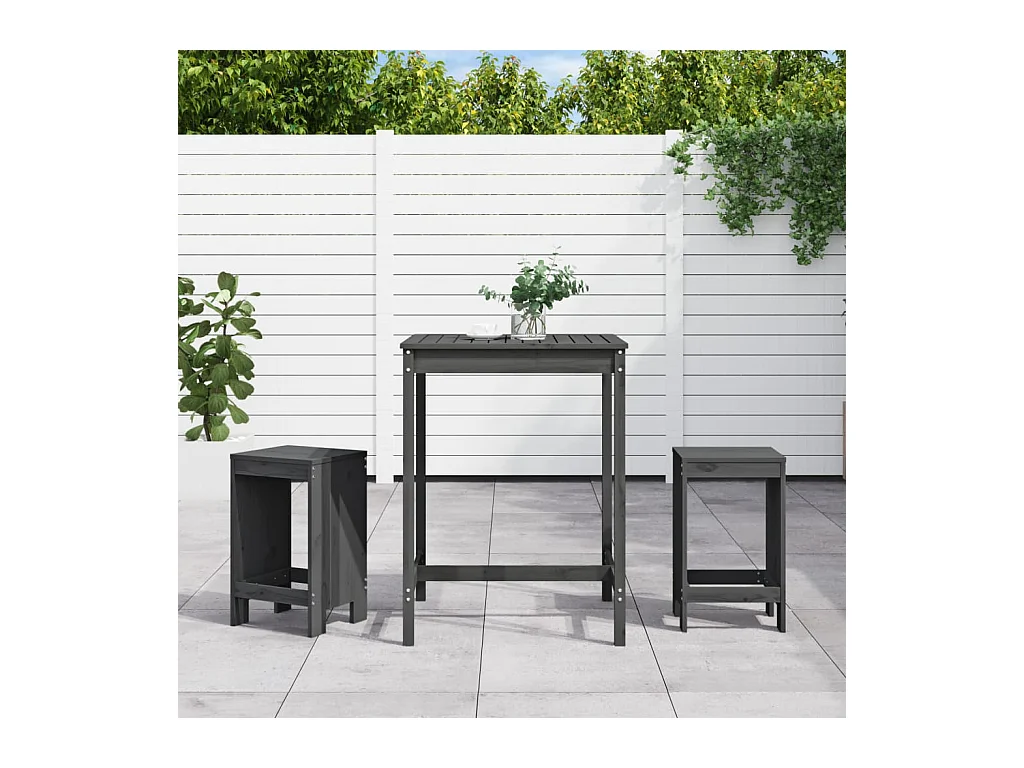 Ensemble de bar de jardin 3 pcs gris bois de pin massif
