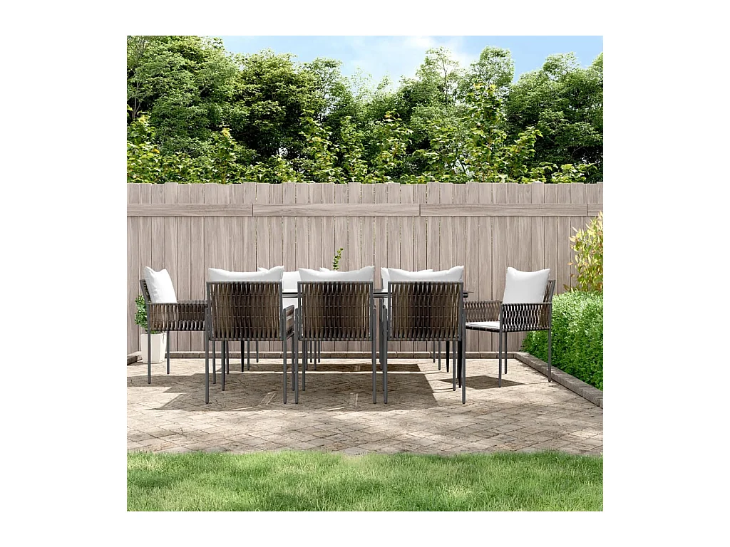 Ensemble à manger de jardin 9 pcs coussins résine tressée acier