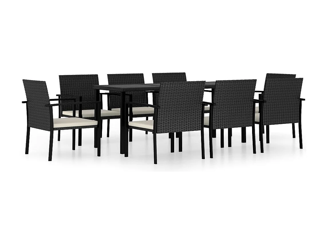9 pcs conjunto de jantar para jardim vime PE preto