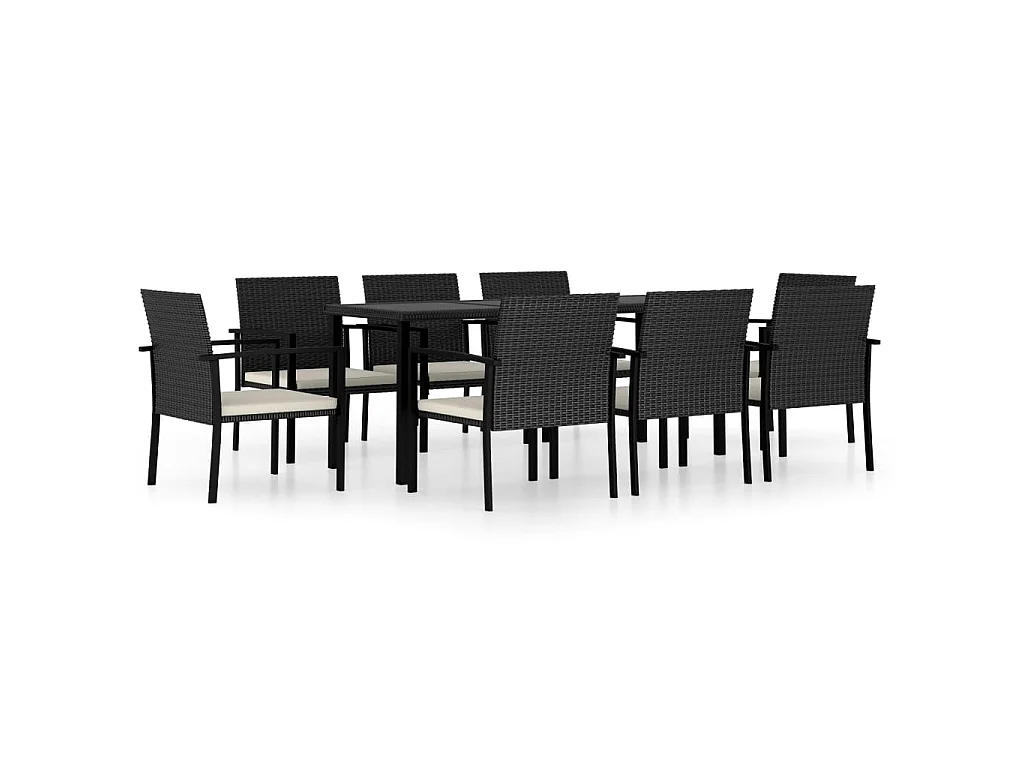 Ensemble à manger de jardin 9 pcs Résine tressée Noir