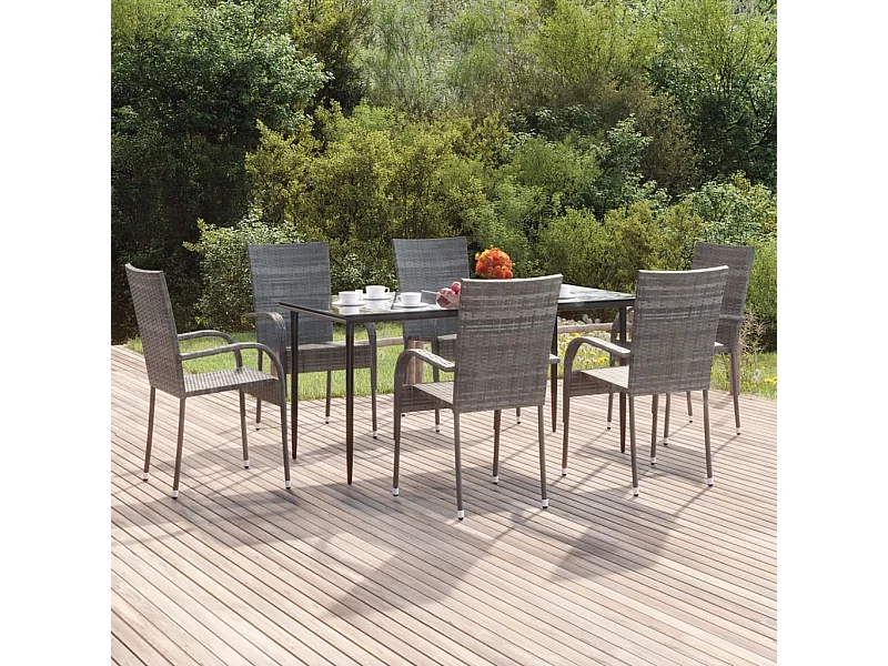 7-tlg. Garten-Essgruppe Grau Poly Rattan