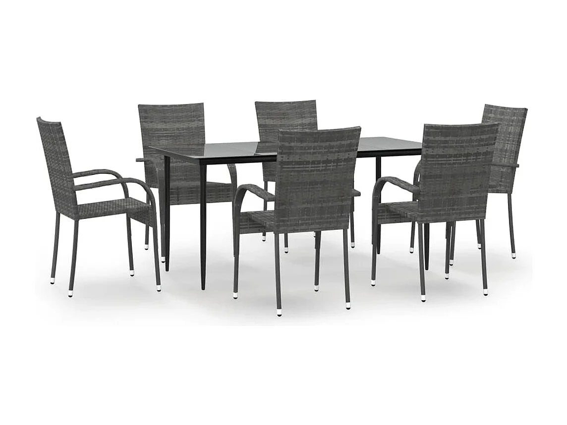 7-tlg. Garten-Essgruppe Grau Poly Rattan