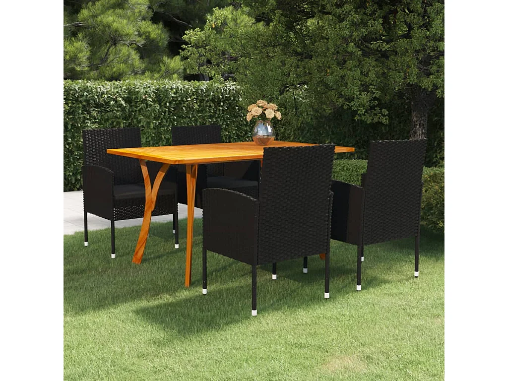 Set Mobili da Pranzo per Giardino 5 pz Nero
