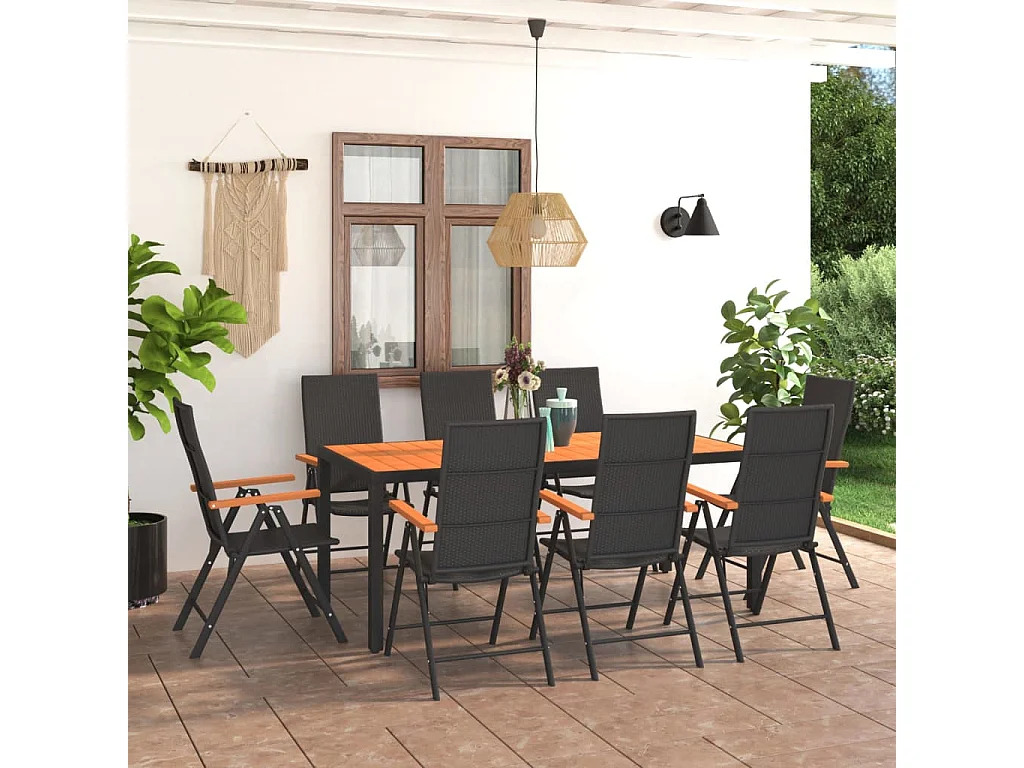 9 pcs conjunto de jantar para jardim preto e castanho
