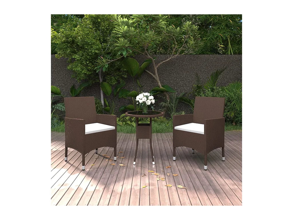 Ensemble à manger de jardin 3pcs Résine tressée Marron
