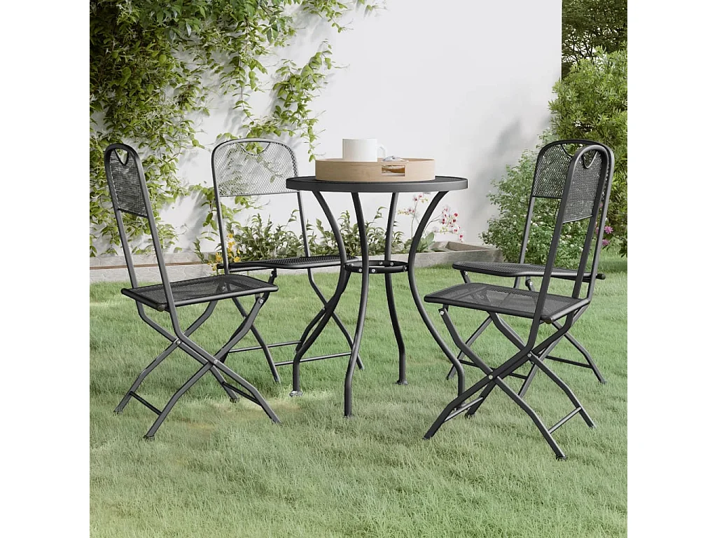 Set da Pranzo per Giardino 5pz Rete Metallica Espansa Antracite