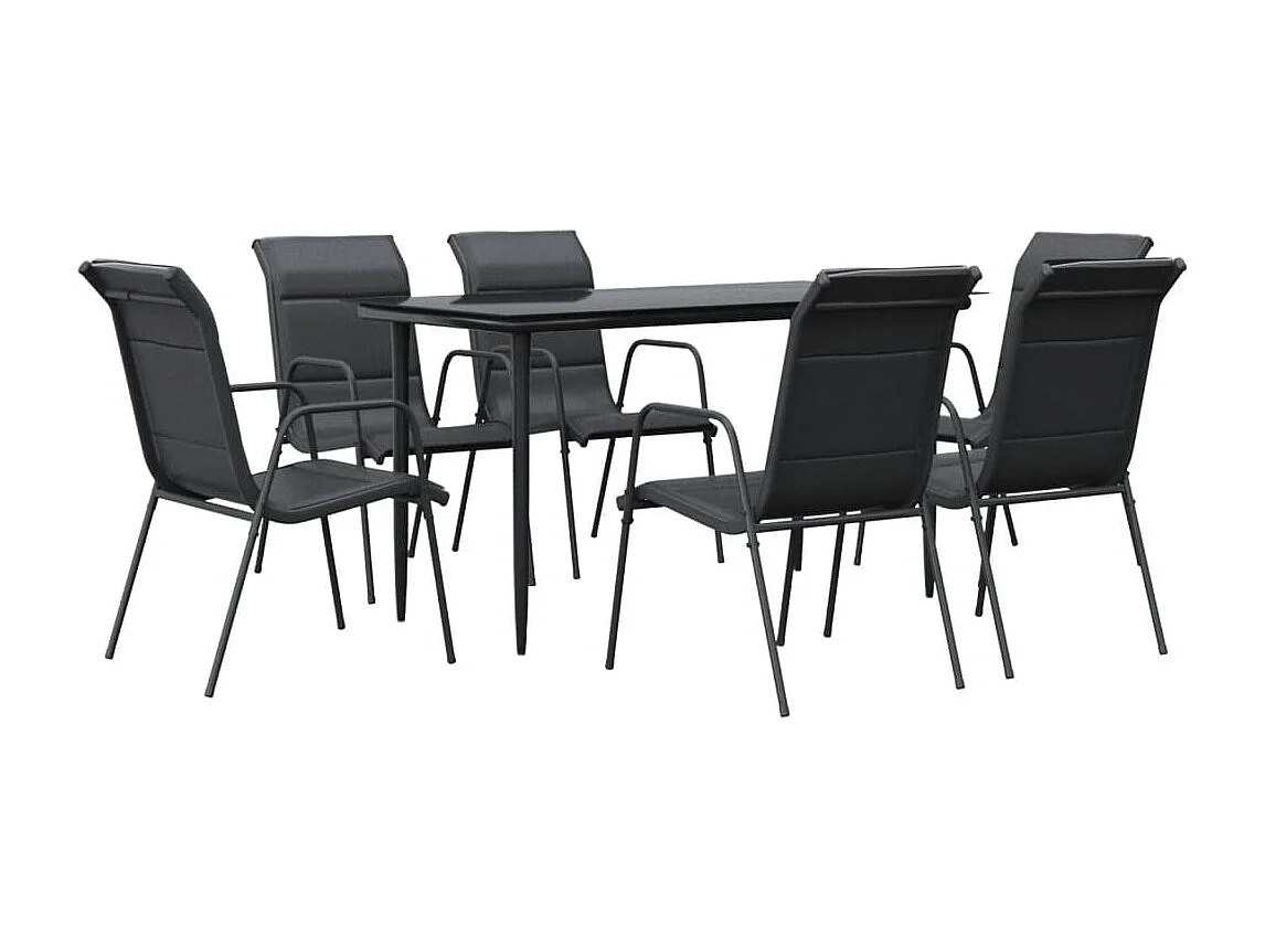 7-tlg. Garten-Essgruppe Schwarz Stahl und Textilene