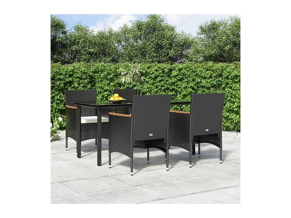 Ensemble à manger de jardin avec coussins 5 pcs Noir