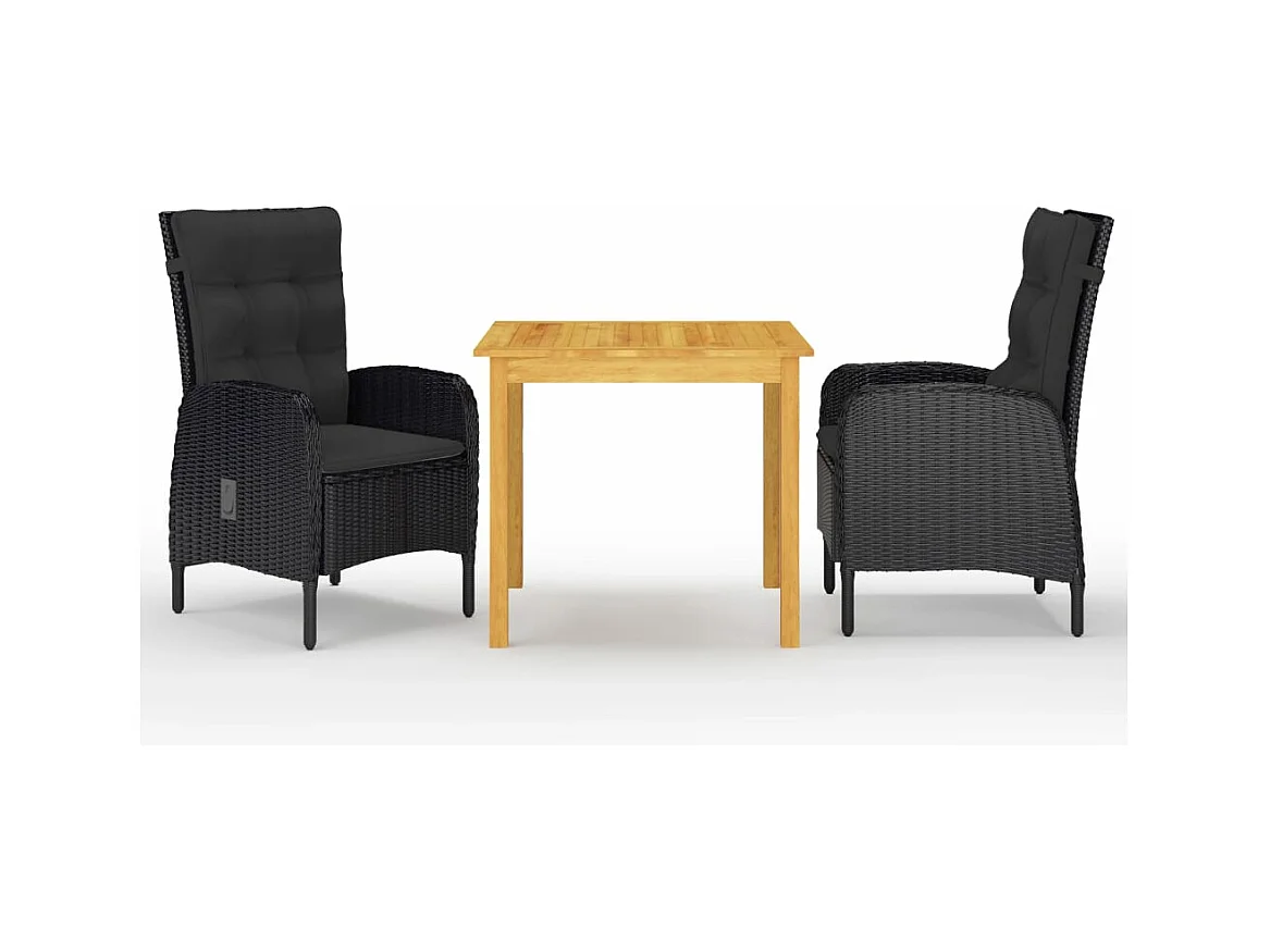 Ensemble à manger de jardin 3 pcs Noir