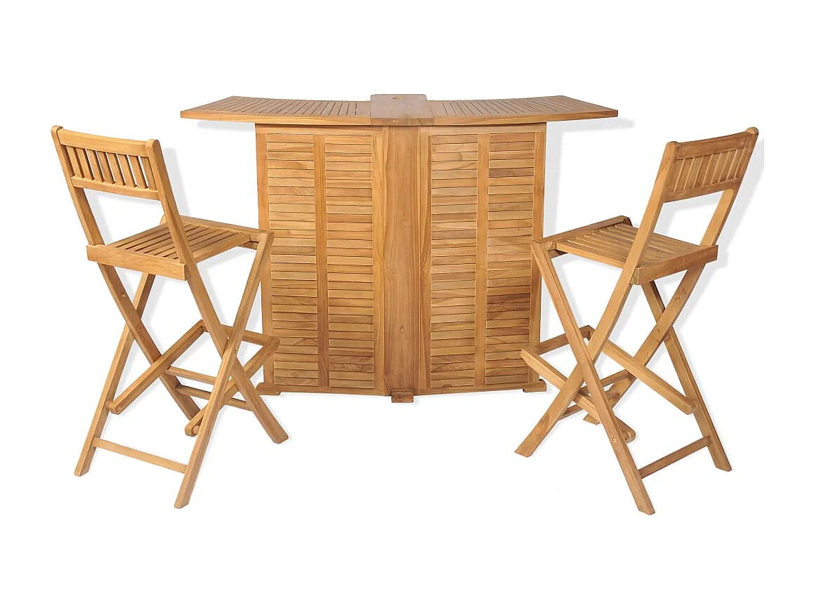 3-tlg. Bistro-Set mit Klappstühlen Massivholz Teak
