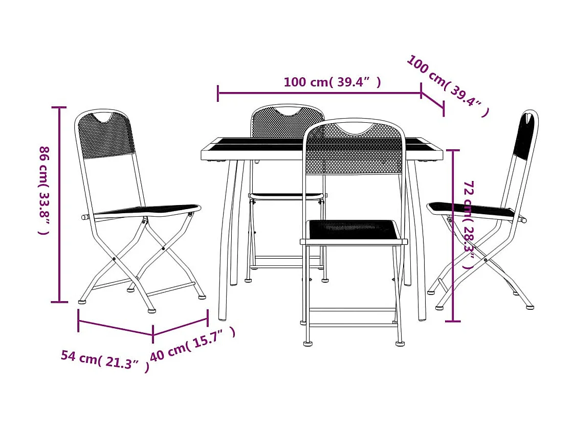 Ensemble à manger de jardin 5 pcs anthracite métal maille