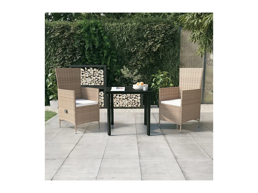 Ensemble à manger de jardin avec coussins 3 pcs Beige