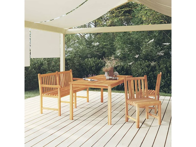 Set da Pranzo per Giardino 4 pz in Legno Massello di Teak