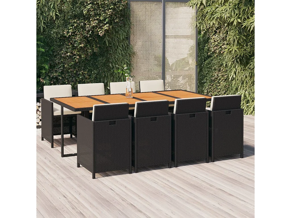 Ensemble à manger de jardin coussins 9pcs Résine tressée Noir