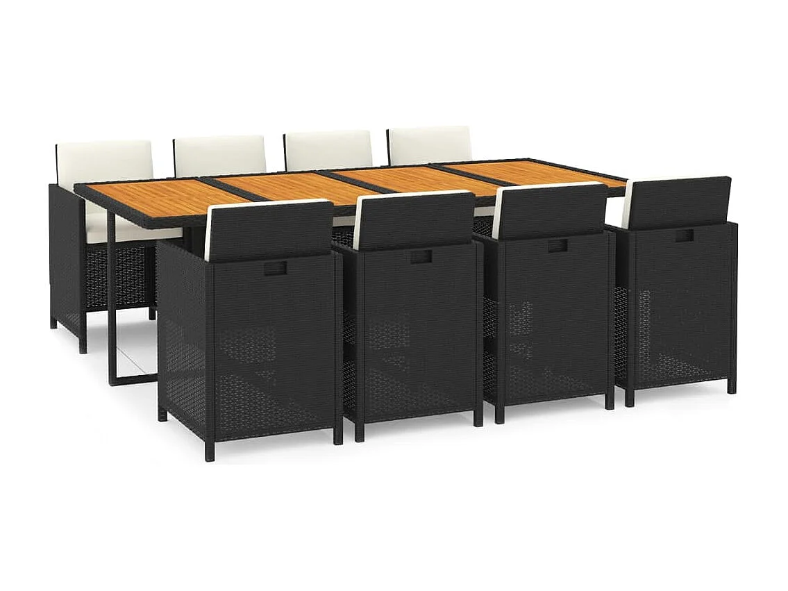 Ensemble à manger de jardin coussins 9pcs Résine tressée Noir