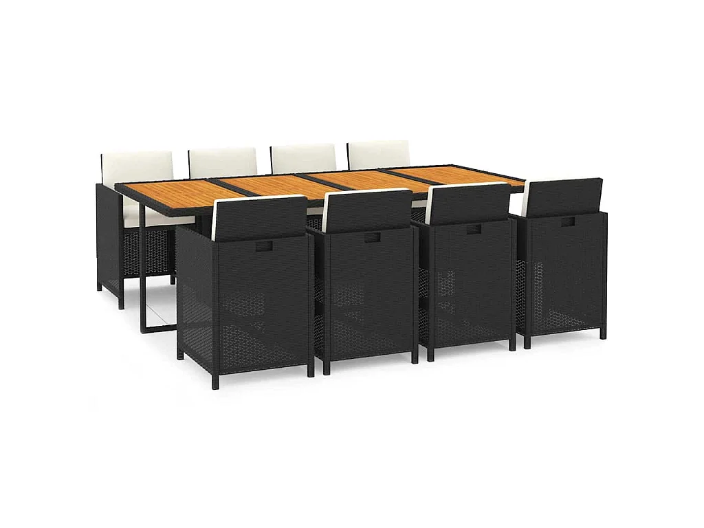 Ensemble à manger de jardin coussins 9pcs Résine tressée Noir