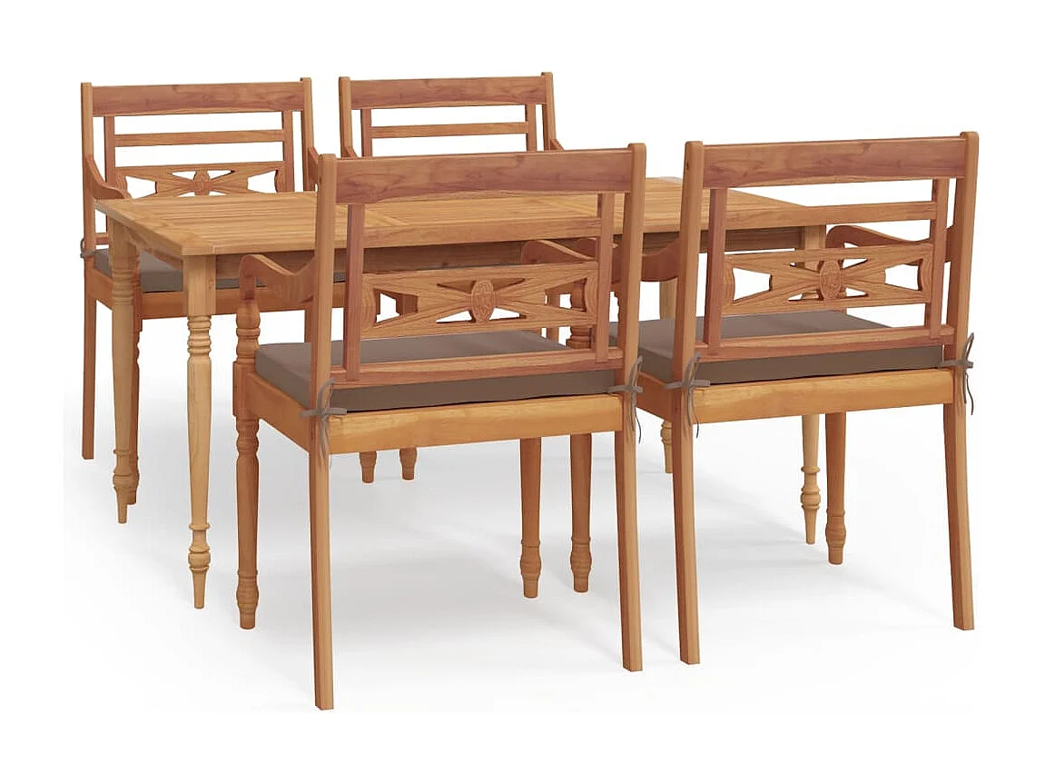 Ensemble à manger de jardin coussins 5 pcs Bois de teck massif