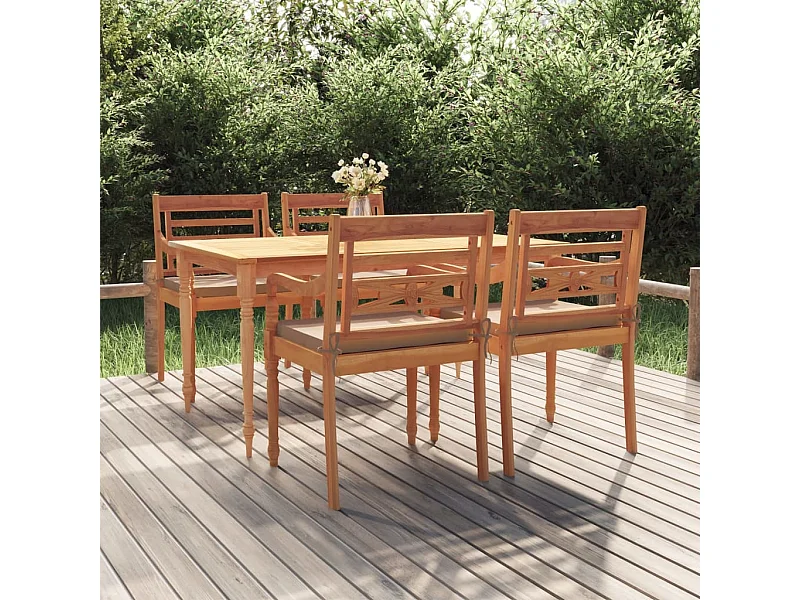 Ensemble à manger de jardin coussins 5 pcs Bois de teck massif