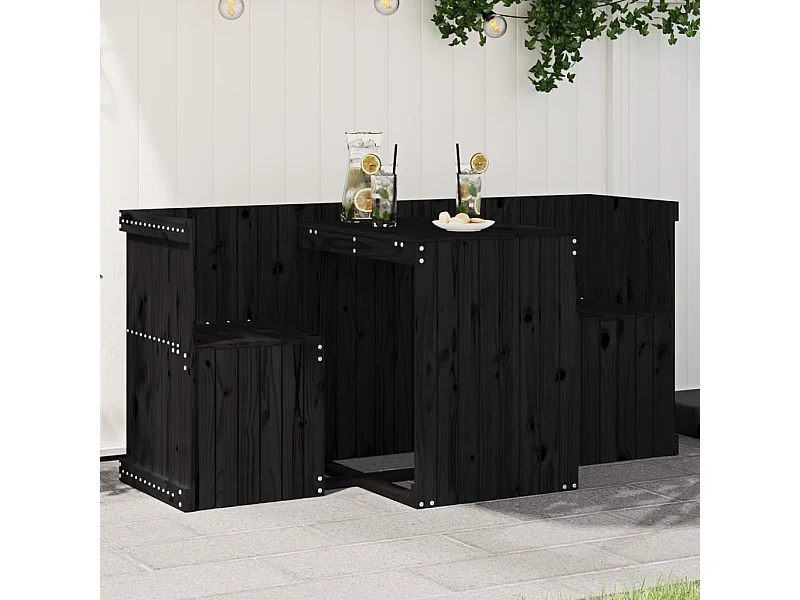 Set de balcon 2 places noir bois de pin massif