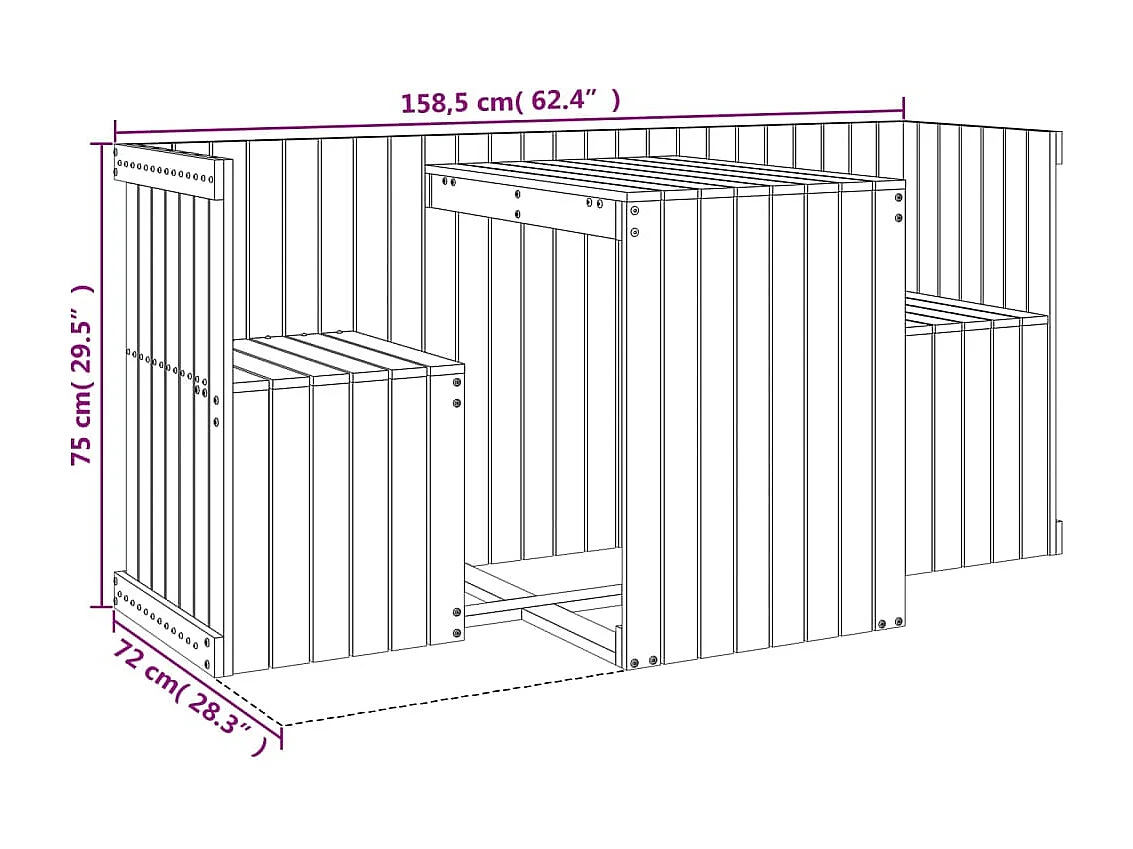 Balkonset 2-zits massief grenenhout zwart