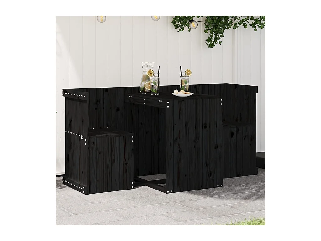 Set de balcon 2 places noir bois de pin massif