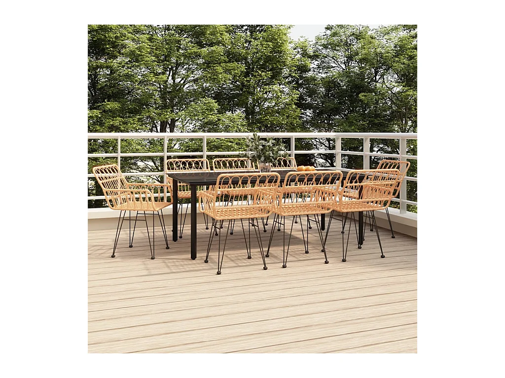 Ensemble à manger de jardin 9 pcs Résine tressée