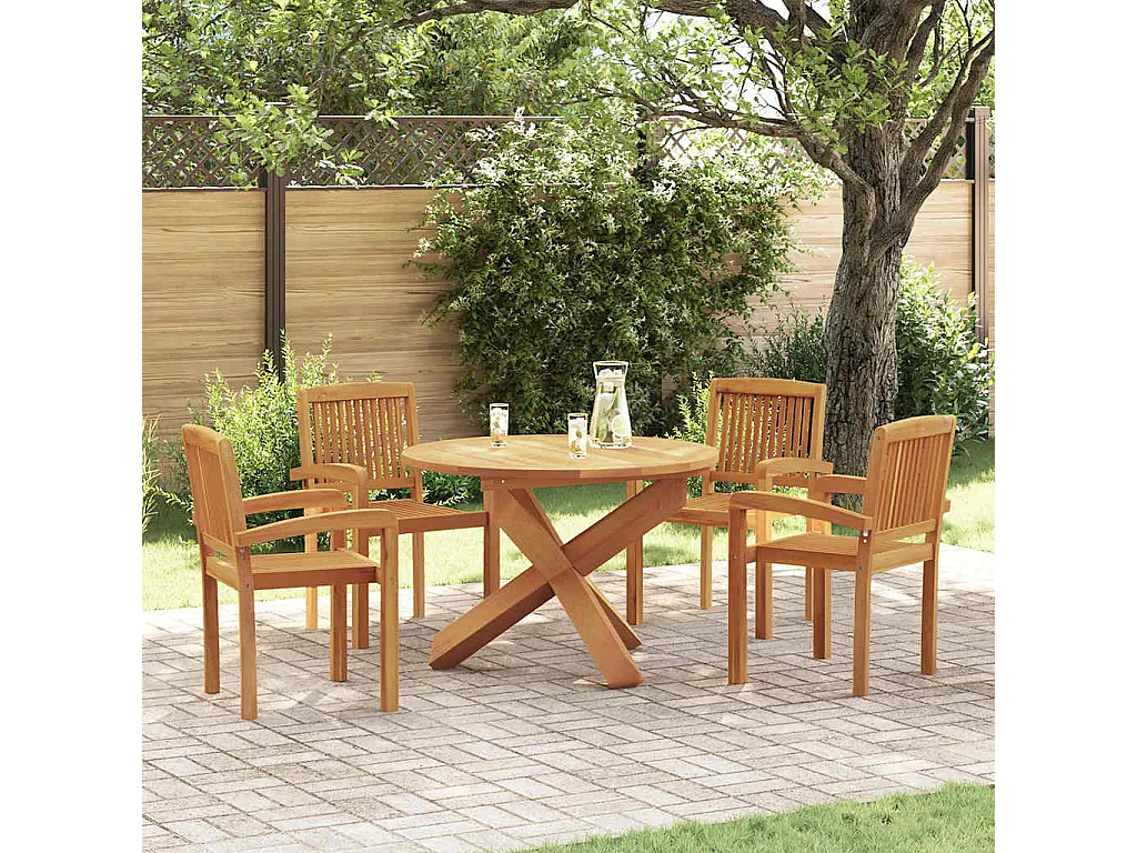 5-tlg. Garten-Essgruppe Massivholz Teak