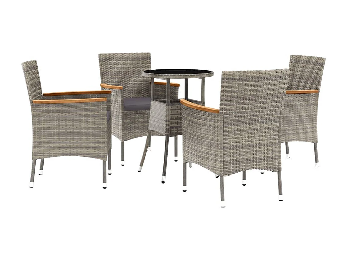 Ensemble de bistro de jardin 5 pcs coussins gris poly rotin