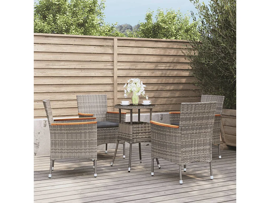Ensemble de bistro de jardin 5 pcs coussins gris poly rotin