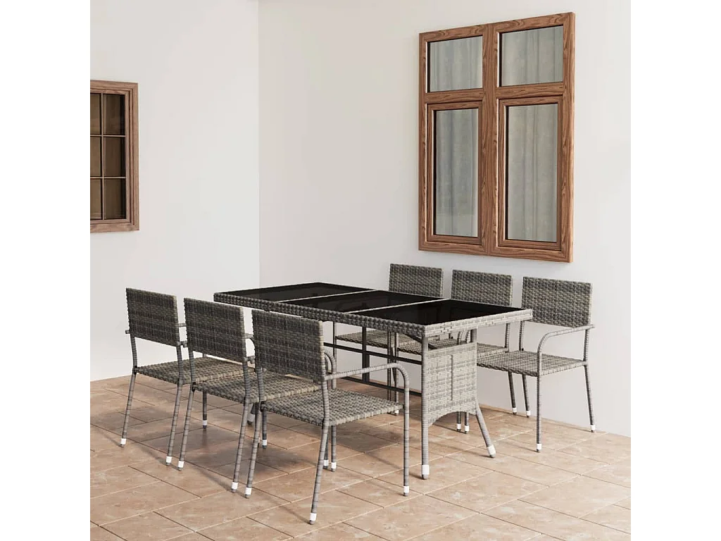 7-delige Tuinset poly rattan antracietkleurig en grijs