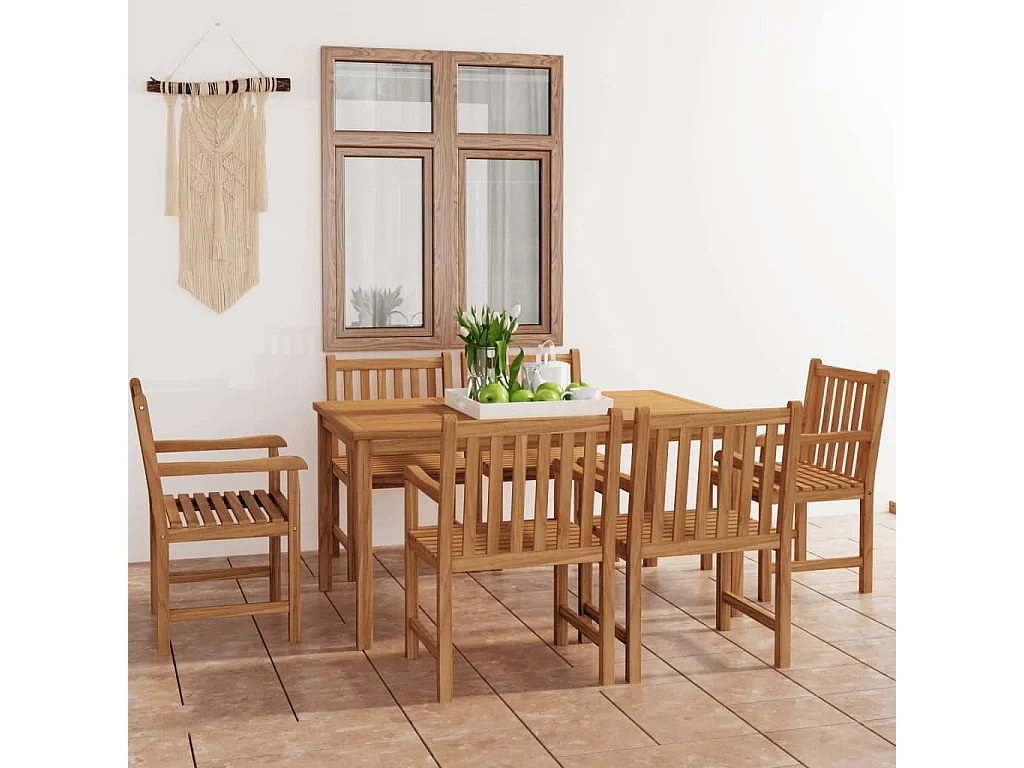 Ensemble à manger de jardin 7 pcs Bois de teck solide