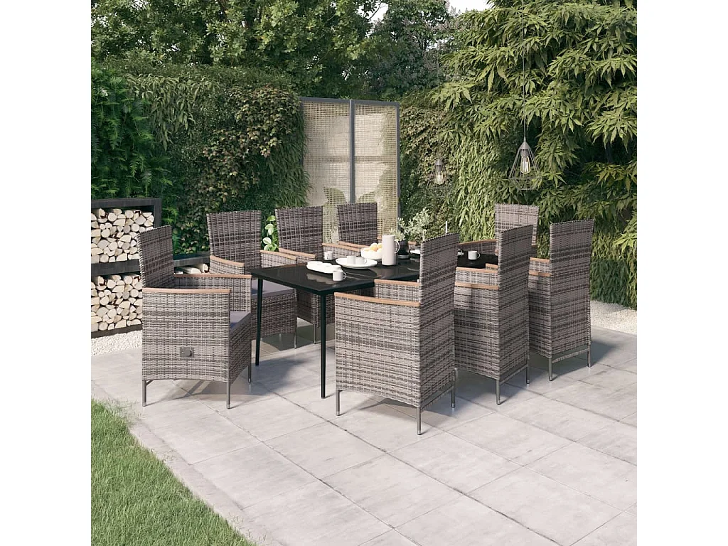 Ensemble à manger de jardin avec coussins 9 pcs Gris