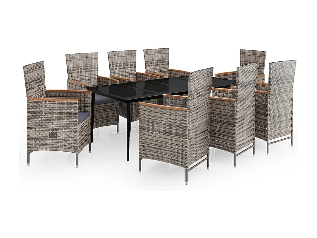 Ensemble à manger de jardin avec coussins 9 pcs Gris