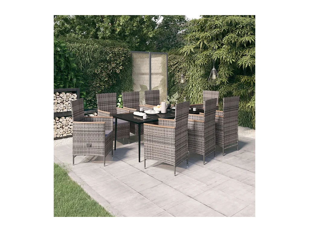 Ensemble à manger de jardin avec coussins 9 pcs Gris