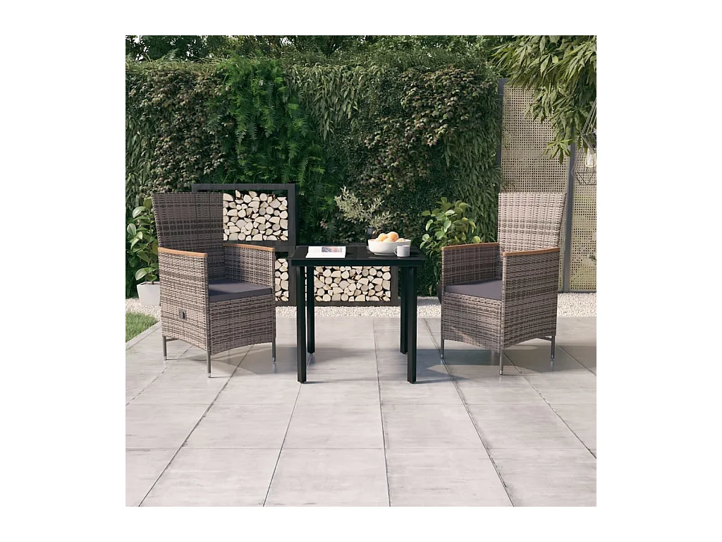 Ensemble à manger de jardin avec coussins 3 pcs Gris
