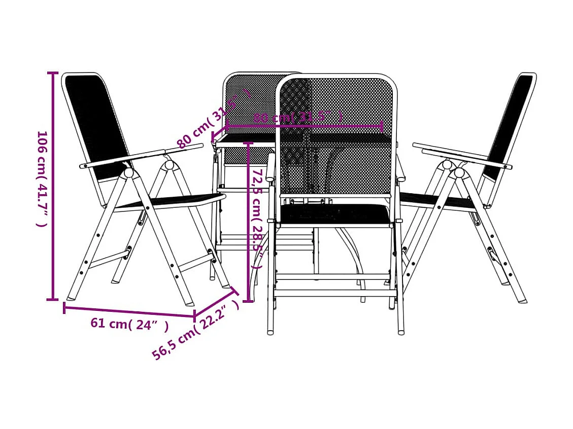 5 pcs conjunto de jantar para jardim rede de metal antracite