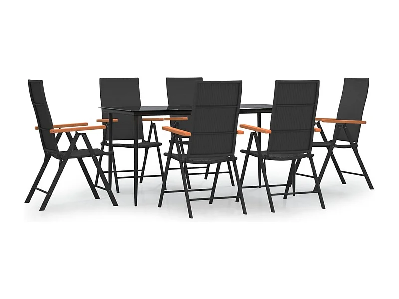 Juego comedor de jardín 7 piezas ratán sintético negro y marrón